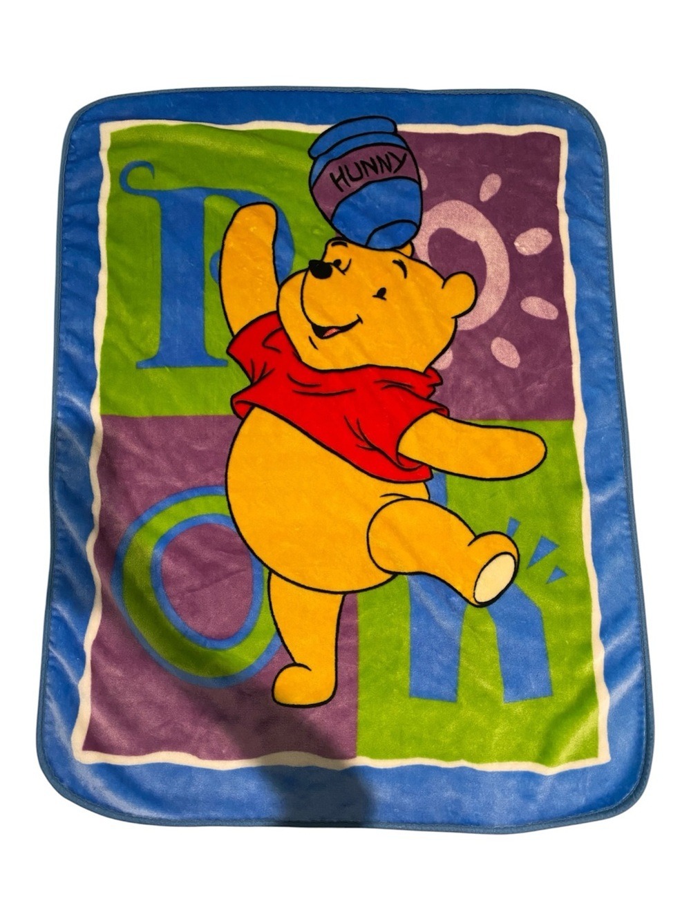 Vintage 90's Classic Winnie The Pooh Colour block Velour Baby Blanket Lovey